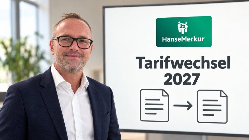 Ferdinand Steiner neben einer Grafik zum Tarifwechsel bei HanseMerkur.