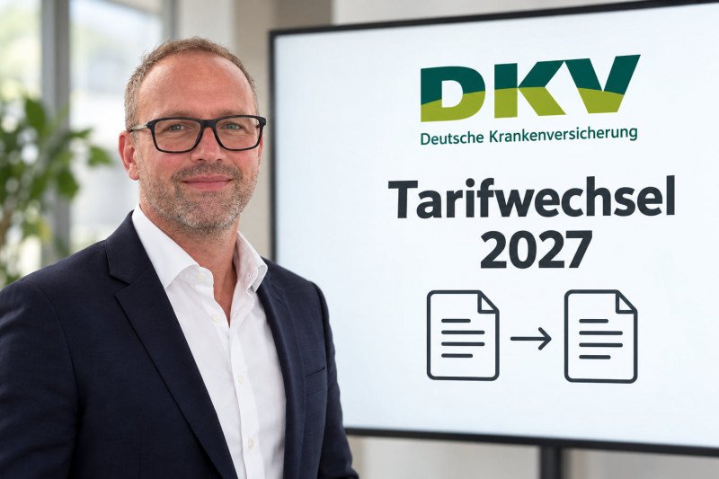 Ferdinand Steiner neben einer Grafik zum Tarifwechsel bei der DKV.