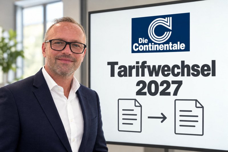 Ferdinand Steiner neben einer Grafik zum Tarifwechsel bei der Continentale.