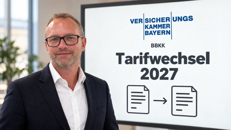 Ferdinand Steiner neben einer Grafik zum Tarifwechsel bei der BBKK.